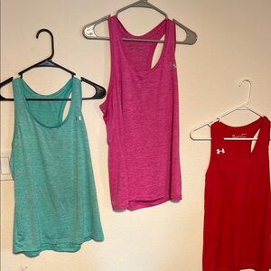 Under Armour Set of 3 Green, Red and Pink Sleeveless Tank Top